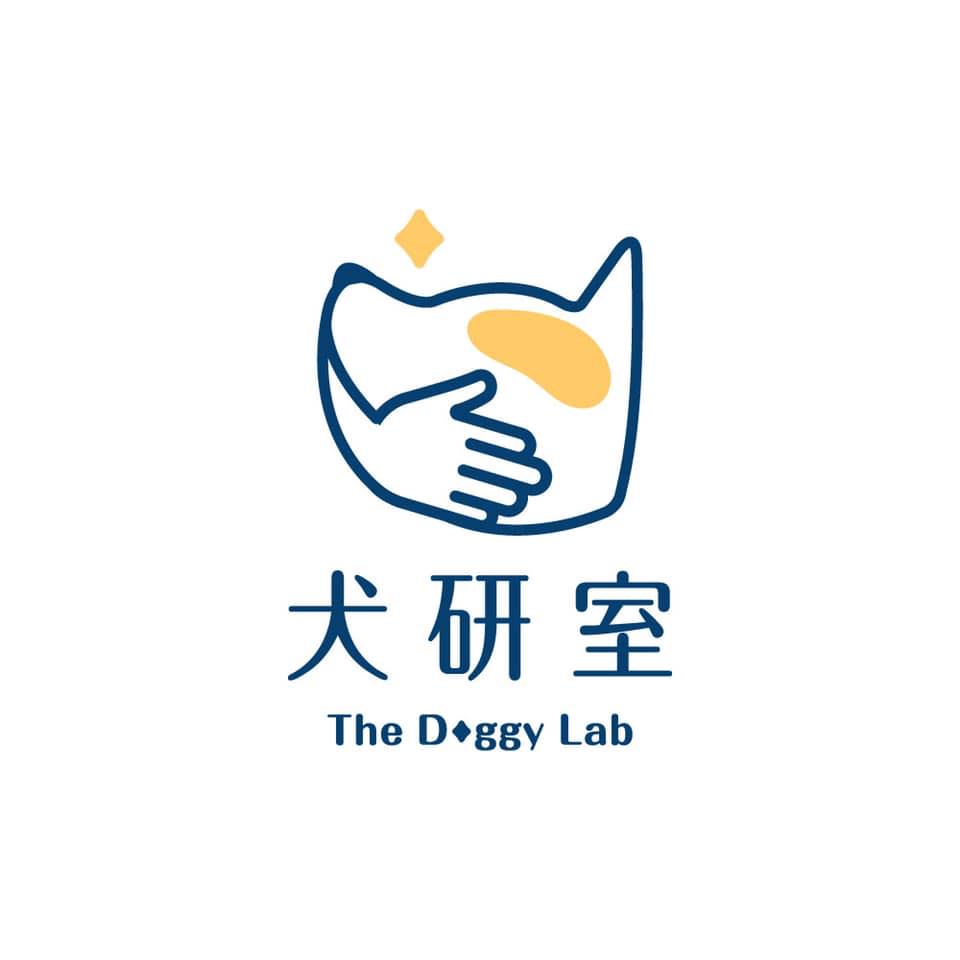 藍色logo手摸狗狗